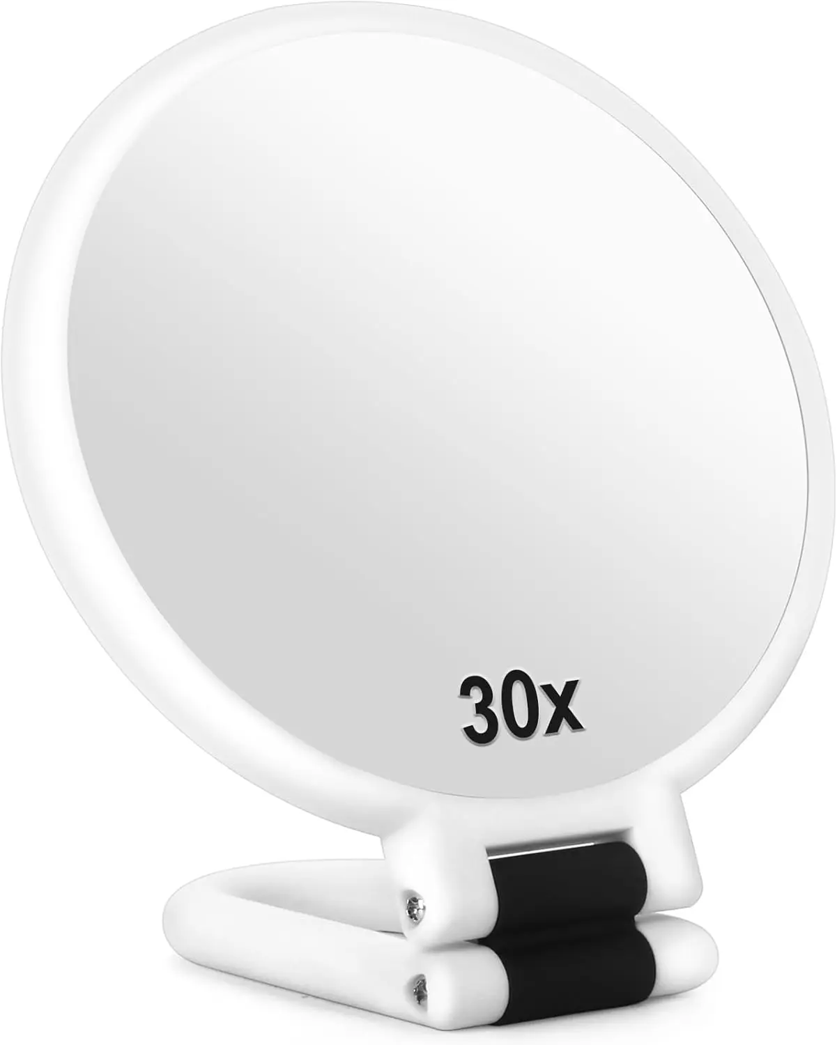 30x Magnifying Mirror, Travel Hand Mirrors with Handle - Double Side Handheld Mirror with 1X 30X Magnification & Adjustable Handle, Hand Held Foldable Travel Mirror for Makeup( White)