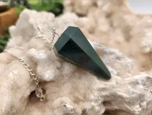 Bloodstone Gemstone Pendulum w/Silver plated chain