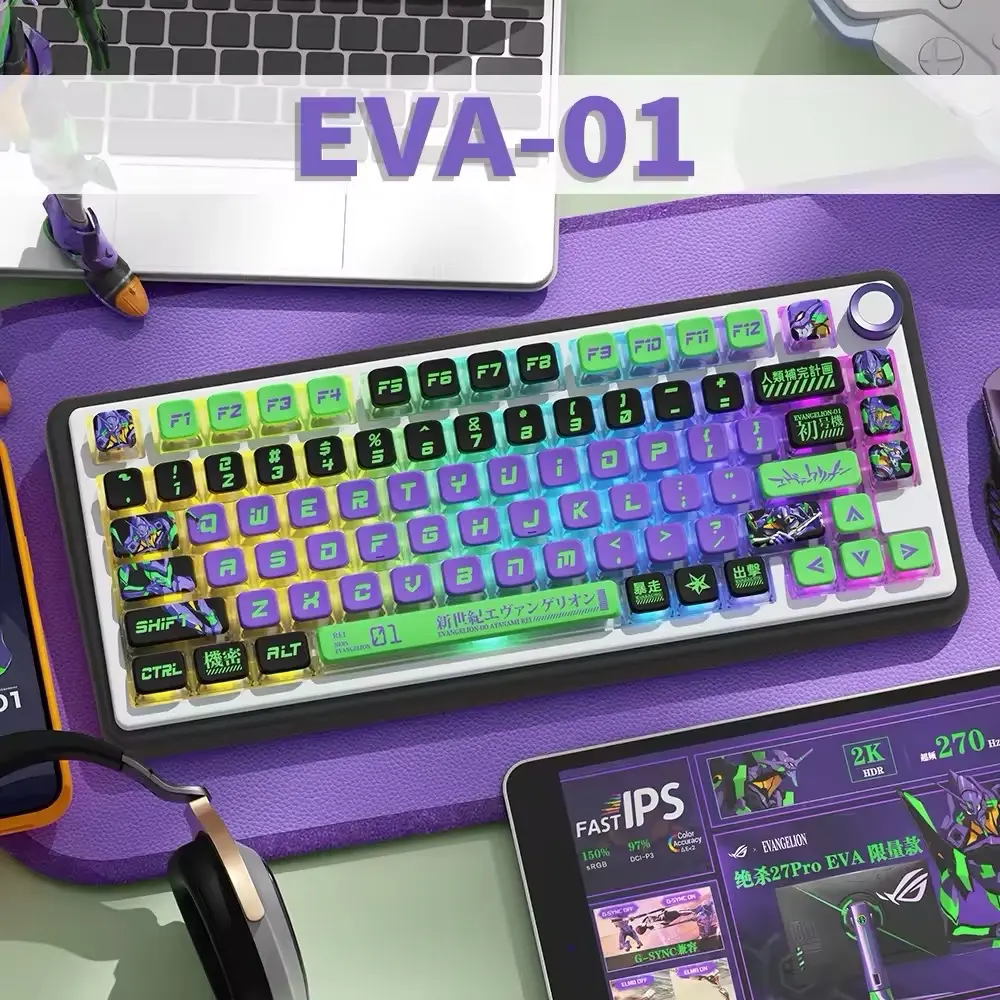 Anime Keycaps 122 PCs Pudding Keys Evangelion Theme Eva-01 MSA Profile ...