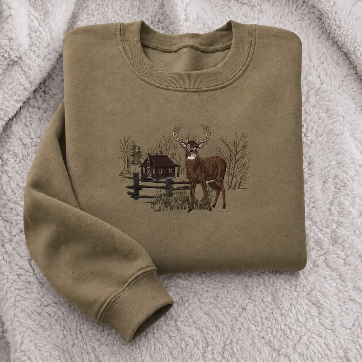 Deer Hunting Embroidered Sweatshirt, Whitetail Buck Hunting Crewneck, Rustic Cabin Deer Hunter Apparel, Woodland Hunting Sweatshirt, Outdoor Hunting Gift for Men and Women
