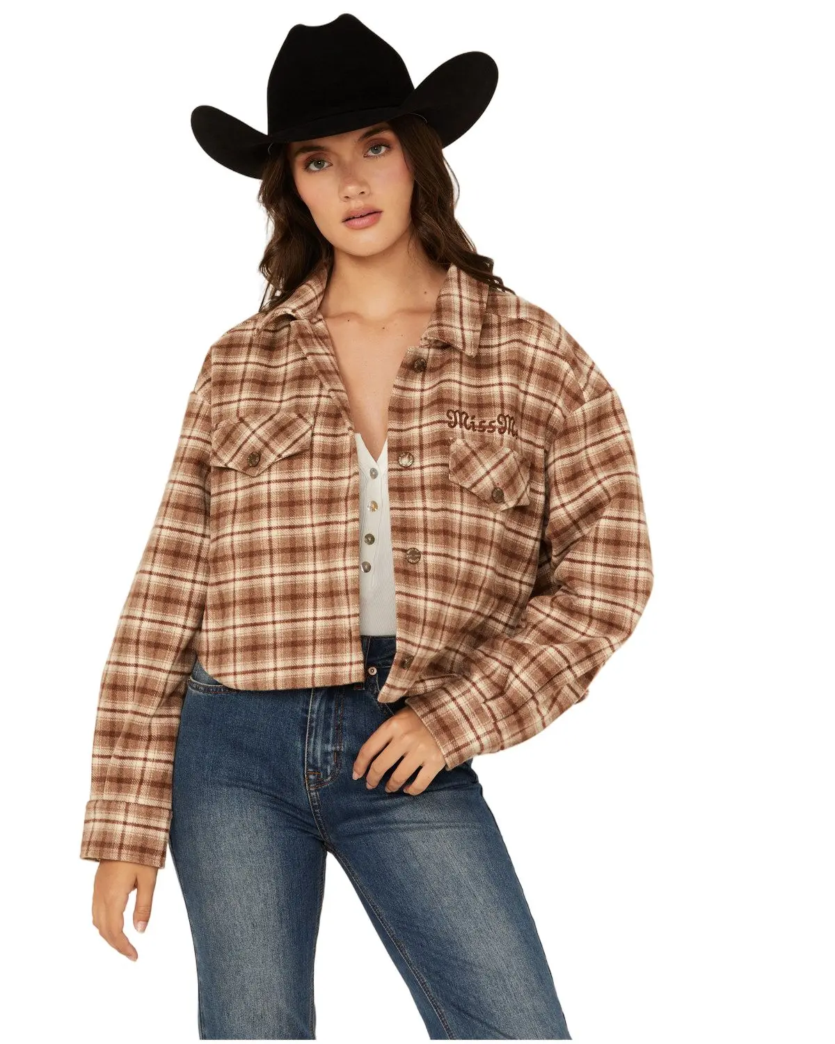 Miss Me Women's Women'S Plaid Print Button-Down Cropped Shacket - Mj0698l
