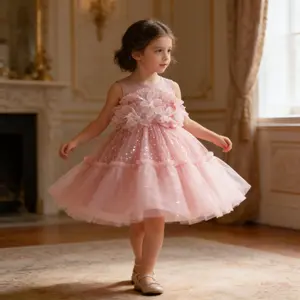 6138 Flower Girl Birthday Party Fashion Show Piano Performance Heme Party Holiday Girls Floral Mesh Ball Gown Dress