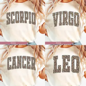 Comfort Colors Leopard Zodiac Shirt for Women - Ivory, Custom Astrology Sign Crewneck, 12 Horoscope Sweatshirts, Cute Birthday Gift, Trendy Fall Outfit, Cozy Unisex Pullover for Zodiac Lovers, Christmas Gift - AL