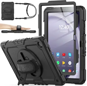 Case for  Galaxy Tab A9+ Plus 11'', Full- Drop Protection Case with Screen Protector Pencil Holder [360 Rotating Hand Strap] &Stand, Black