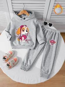 Girls' Casual Long Sleeve Hoodie Set, Cute Cartoon Dog Print, Fitted Fall & Winter, Ideal Gift for Kids, Thick Fabric, Cute Cartoon Clothes