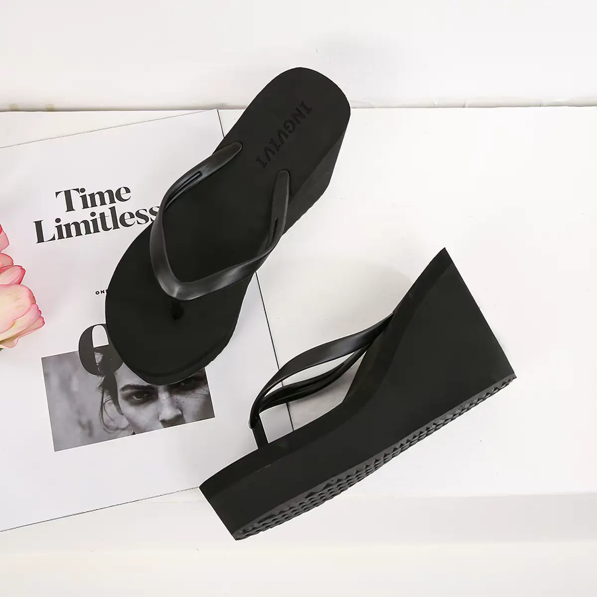 Women's Elevated Wedge Platform Sandals - Plain, Lightweight Toe Thong Shoes for Summer Casual Wear, Beach Pool Use