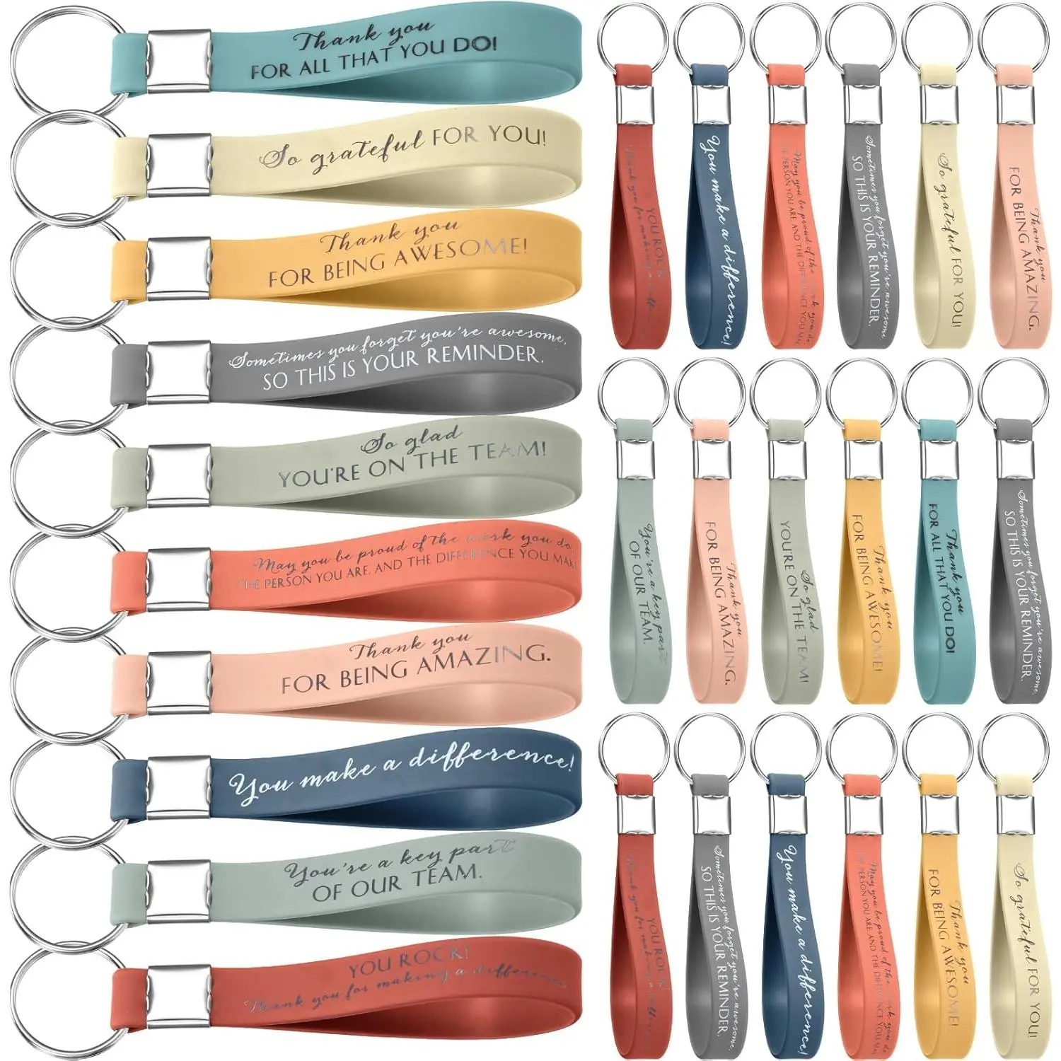 30 Pcs Bulk Graphic Silicone Keychains, 4 In Long x 0.5 In Wide, Inspirational Gifts for Coworkers, Employee Appreciation & Team Recognition