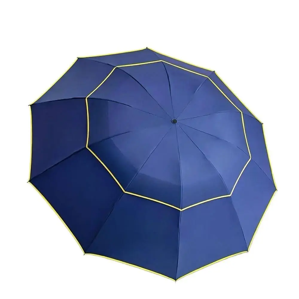 10 Bones Folding Golf Umbrella, Double Layer Edge Wrapped Umbrella, Large Solid Color Sun & Rain Umbrella, Double Person Parasol, Windproof Sun Protection Travel Umbrella