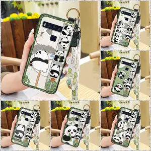 Waterproof ring Phone Case For TCL 10L/10 Lite Dirt-resistant Shockproof Cute Back Cover panda Kickstand Phone Holder Soft case Durable Wristband Cartoon Lanyard Silicone