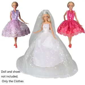 3 PCS Doll Dreamy Wedding Gowns Dresses with Crown Veil Party Skirts Daily Casual Clothes Wedding Dress-Up Gift Set for Girl Doll Accessories Toys, Halloween ,Thanksgiving Day ,Xmas Gift For Girl Doll Clothing Doll Outfit (Doll Not Included)
