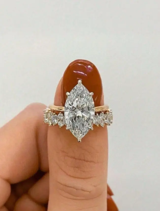 2PCS Marquise Cubic Zirconia Ring Set – Elegant Eternity Wedding Band & Engagement Ring for Women
