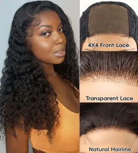 RAGMZZE 16–30 Inches Deep Wave And Body Wave Wig ,100% Unprocessed Burmese Virgin Human Hair Natural black , 4*4Transparent Front Lace ,Glueless Wear, Upgraded Density (180%), Easy to Install, Natural Hairline .