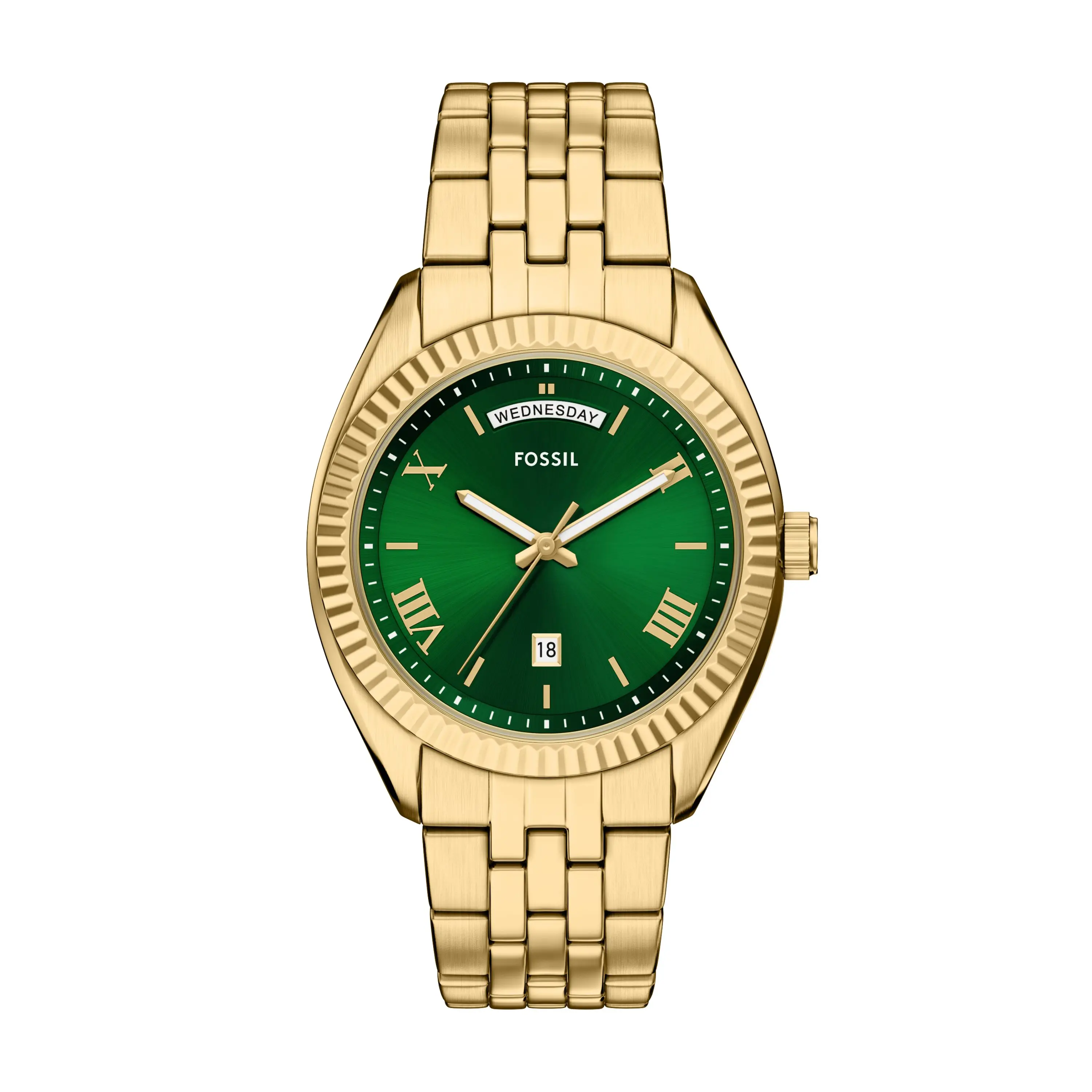 Fossil Men's Campbell 42mm Three-Hand Day-Date Gold-Tone Stainless Steel Watch
