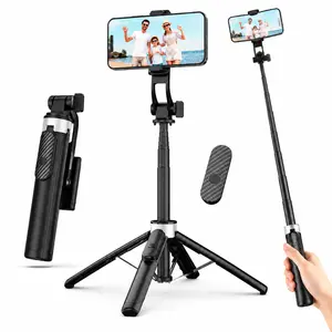 Selfie Stick Travel Tripod for Cell Phone with Remote Control and Phone Holder, Extendable Selfie Stick for iPhone, iPhone Tripod for Video Recording Portable Cellphone