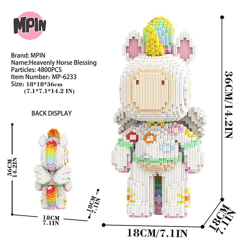 Cute Horse Series Building Blocks Set, Block Figures, 34cm High, 3800 Pieces, Unisex Adult Toy, Perfect Gift, Home Decoration Ornament