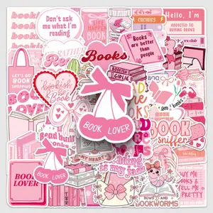 50 Reading Stickers Creative Waterproof Cartoon Girl Heart Graffiti Tablet Cup Phone Case Stickers, Cute Decorative Labels