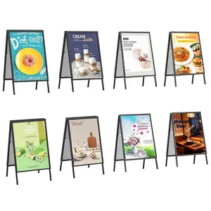 8-Pc A-Frame Sign (24x36 in), Portable Black Coated Steel Metal Signboard with Carry Handles, Double-Sided Outdoor Street Advertising Poster Tool (Frame Only)