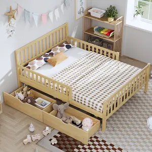 Eyisean Full Size Wooden Slat Support Platform Beds, Safety Bed Frame with Three-Side Guardrails, Space-Saving Daybed with Storage Drawers & Headboard, No Box Spring Needed, Easy Assembly for Bedroom