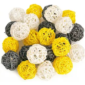 24PCS 2 Inch Yellow Decorative Balls for Bowl Centerpiece, Rattan Bowl Fillers Wicker Twig Orbs Spheres for Yellow Kitchen Home Decor Vase Table Scatters
