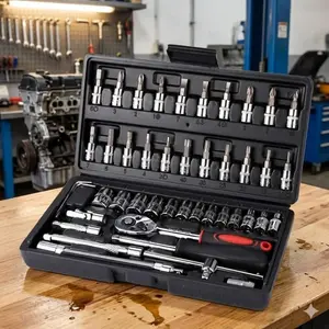 4-14mm Chrome Vanadium Socket Wrench Set 46PCS, ratcheting wrench set, Car Mechanic Tool Kit with S2 Alloy Steel Bits, Extension Bar Ratchet, Durable Industrial Toolbox, Anti-Rust Precision Tools for Auto Repair & Maintenance