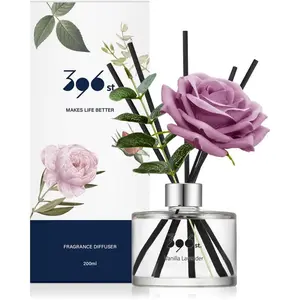 Rose Flower Reed Diffuser Vanilla Lavender 200ml(6.7oz) Reed Diffuser Sets Home Fragrance Scented Oils for Home & Bathroom Décor