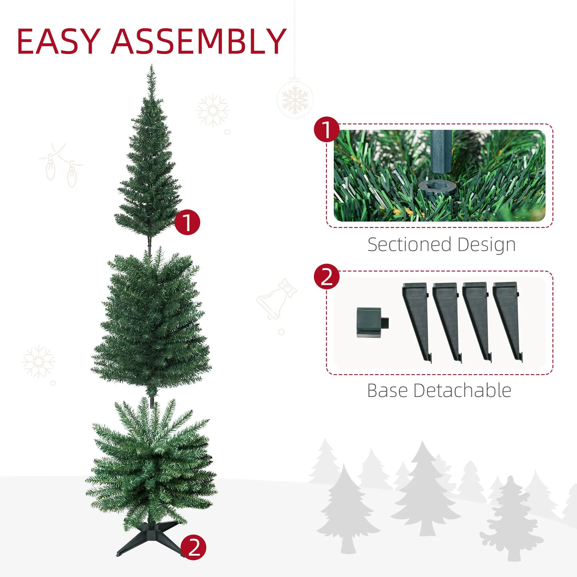HOMCOM 6ft/7ft Artificial Pencil Christmas Tree, Slim Xmas Tree with 390 Realistic Branch Tips and Plastic Stand HOMCOM 6ft/7ft Artificial Pencil Christmas Tree, Slim Xmas Tree with 390 Realistic Branch Tips and Plastic Stand
