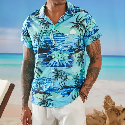 JUNBAOSS Hawaiian Shirt for Men, Unisex Summer Beach Casual Short Sleeves Button Down Shirts, Regular Fit Fashion Comfy Flower Printed Blouse Vacation Clothing, Classic Soft Floral Menswear Polyester Stylish Hawaiian Tropical Tops, Outfits for Daily Wear