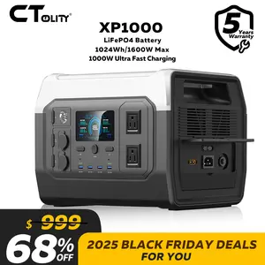 Black Friday Deal CTOLITY XP1000 1600W Portable Power Station with LiFePO4 Battery 1024Wh Full Charge in 1 Hour 1600W AC/100W USB-C Output Solar Generator for Home Back Up Power Camping Travel RVs Emergencies Power Bank lfp battery