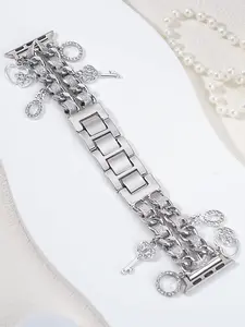 Elegant Silver Color Keychain Decor Women Watch Band Compatible with Apple Watch Iwatch Series 1-10 (band Only), Casual Style