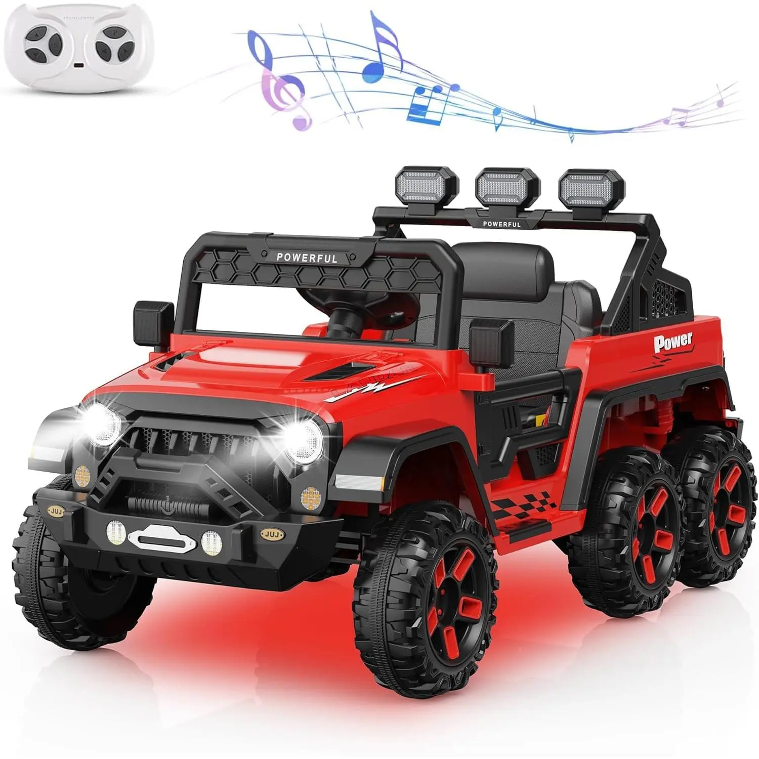 24V Power Wheels for Kids, Safety Truck, 6 Wheels, 4WD Switchable, Realistic Driving Experience