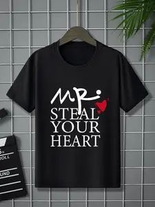 Boy's Letter Print Round Neck Graphic Printed Tee, Casual Short Sleeve T-shirt for Daily Wear, Kids Clothing for All Seasons, Graphic Fashion Tee