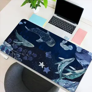 Whale Pattern Large Gaming Mouse Pad, Non-slip Rubber Base Stitched Edge Desk Pad for Desk Laptop Desktop, Gaming Accessories for Home Office Game