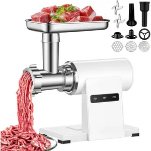 Electric Meat  for  Use, 2800W  Power, Heavy Duty Metal  with Auto-Reverse, 2  & 3 Grinding Plates, Sausage Stuffer & Kibbeh Kit, Easy Clean, White