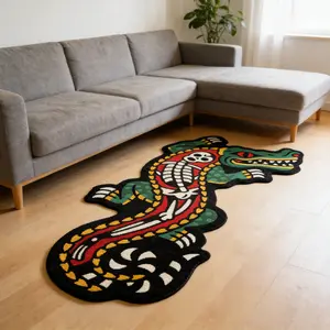 Trendy Crocodile Creative Animal Print Rug, Hip-Hop Fashion Irregular Crocodile Carpet, Luxurious Living Room Plush Soft Geometric Pattern, Animal Printed Rug, Unique Rugs
