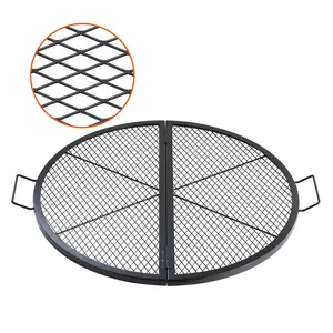 VEVOR X-Marks Fire Pit Grill Grate, Foldable Round Cooking Grate, Heavy Duty Steel Campfire BBQ Grill Grid with Handle and Support X Wire, Portable Camping Cookware for Outside Party, 36 Inch Black