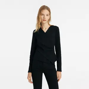 NEW GOELIA V-Neck Crossover Gathered Waist Women Knit Top