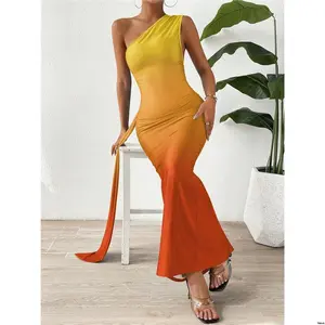 Outfit Women Ombre Neckline Asymmetrical Rafferiza Dress Maxi