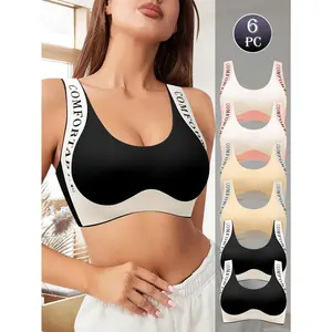 QUASTI 6-Pack Wireless Lift Letter Bras for Women, Soft Comfy No-Steel Gentle Support Bralette, Suitable for various occasions such as sports, yoga, and fitness, Breathable Seamless Everyday Underwear, Freedom Fit Lifting Bra Top