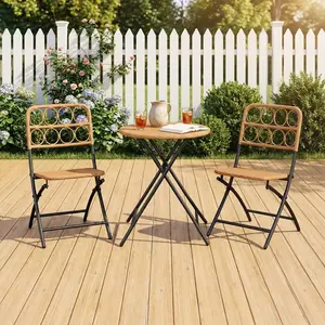 Spaco 3-Piece Patio Folding Bistro Set – Round Wicker Seat Chairs with Matching Table, Space-Saving Outdoor Dining Set for Balcony, Garden, or Deck