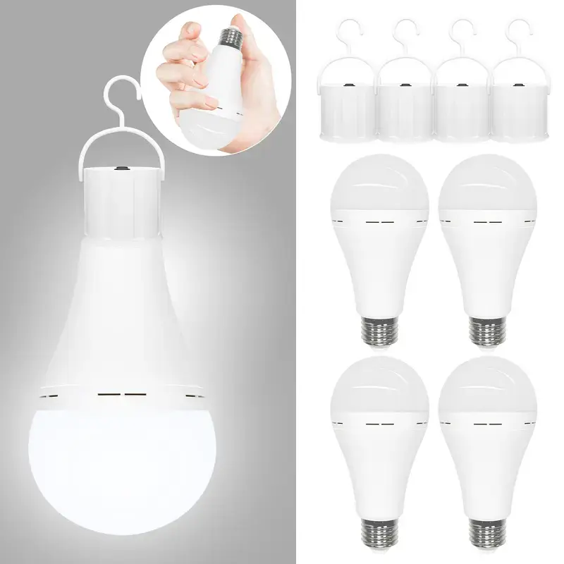 6-Pack Rechargeable LED Emergency Backup Bulbs - Hook-Mounted, USB-C Fast Charging, 800mAh 12W (60W Equivalent) E26/E27 Base, Emergency Light Bulbs for Power Outage, LED Lights Battery Operated Hiking Gear for Home/Camping Use