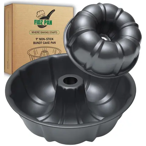 FIDZ 9” Bundt Cake Pan - Sturdy Heavy-Duty Non-Stick Carbon Steel Bakeware, Heat-Resistant Fluted Tube Tin, 10x10x10 Inches 9” Bundt Space, Smooth Release Baking Tools for Home Baking, Molds for Baking