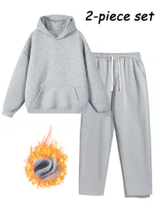 Unisex 2-Piece Fleece-Lined Hoodie and Jogger Set - Winter Casual Tracksuit, Sweatsuit Matching Set, Suitable for Daily Leisure and Outdoor Activities, Sweatsuit Sets
