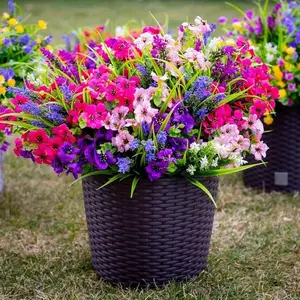 12/24 Bunches UV-Resistant Artificial Flowers, Vibrant Multi-Colored Plastic Plants, Spring Summer Decorations, Outdoor & Indoor Use