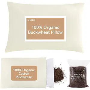 Organic Buckwheat Pillow for Sleeping with Dual-Layer Pillowcase and Extra Tartary Buckwheat Hulls, Adjustable Height and Firmness, Neck Support for Back and Side Sleepers 14"x20"