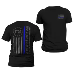 Thin Blue Line Flag We The People 1776 Two Side Print Police Men's T-Shirt Casual Classic