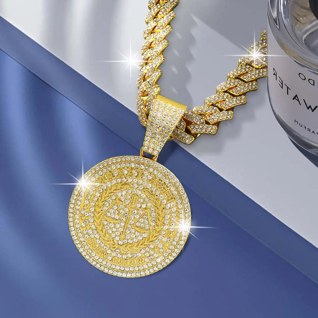 Miami Cuban Link Chain Necklace Scale Pendant Iced Out Bling Rhinestone Hip Hop Unisex Jewelry for Men Women