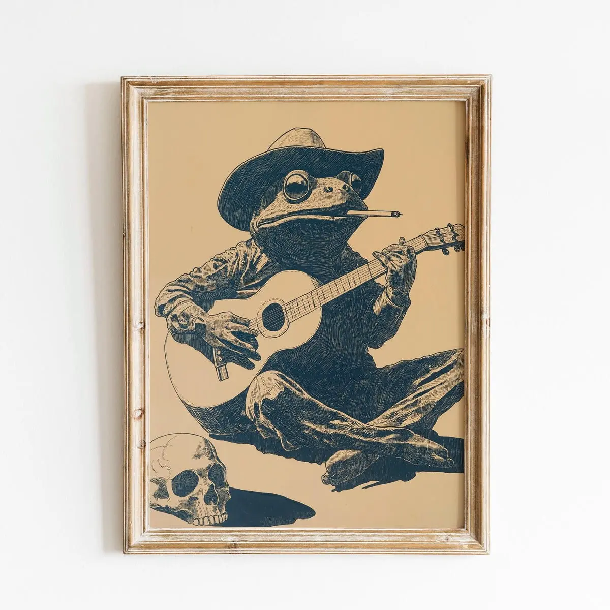 Funny Cowboy Frog, Rustic Cowboy Frog, Cowboy Frog Playing Guitar, Western Frog Wall Art, Vintage Western Frog Decor, Western Frog Art, Room Decor, Unframed