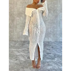 Women's Plain Bodycon Dress, Elegant Chic Long Sleeve One Shoulder Long Dress for Party Club Dating Evening Formal Wear, Ladies Clothes for All Seasons