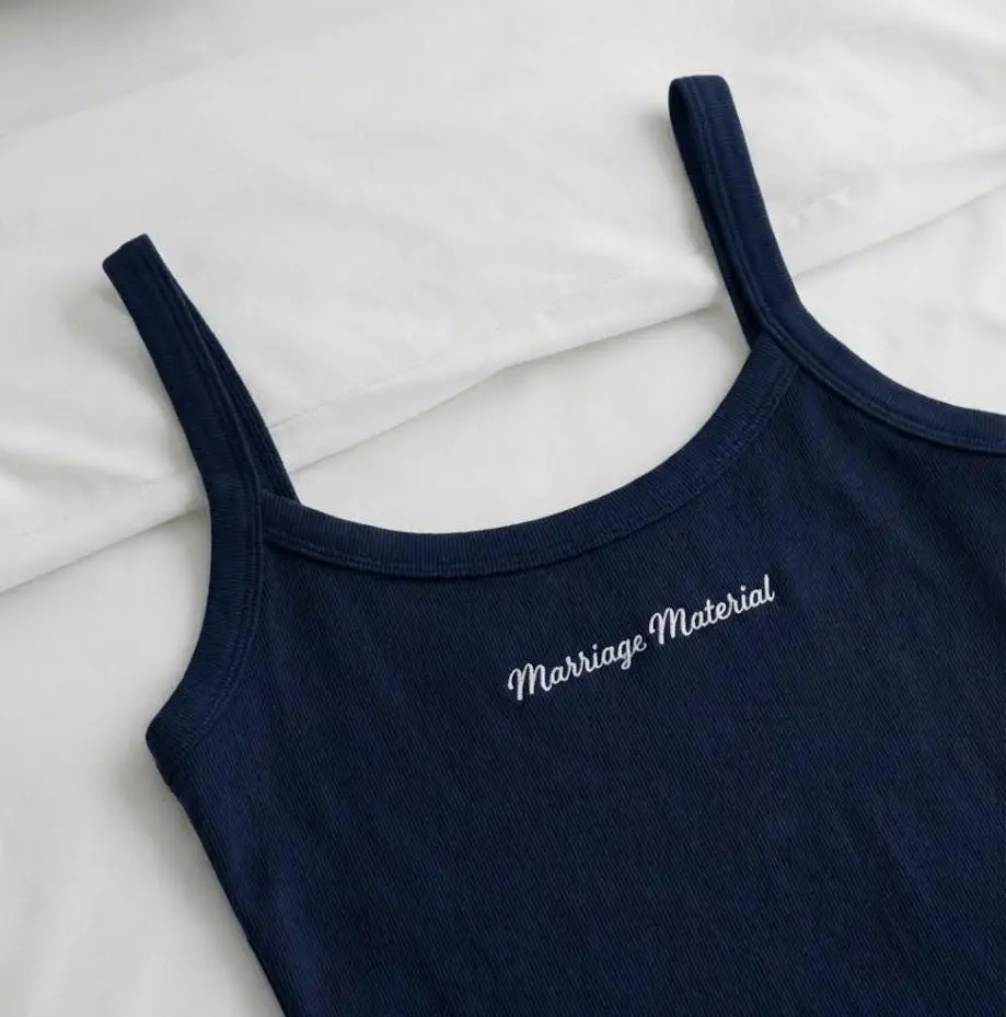 Embroidered Bridal Tank Top, Marriage Material Ribbed Crop