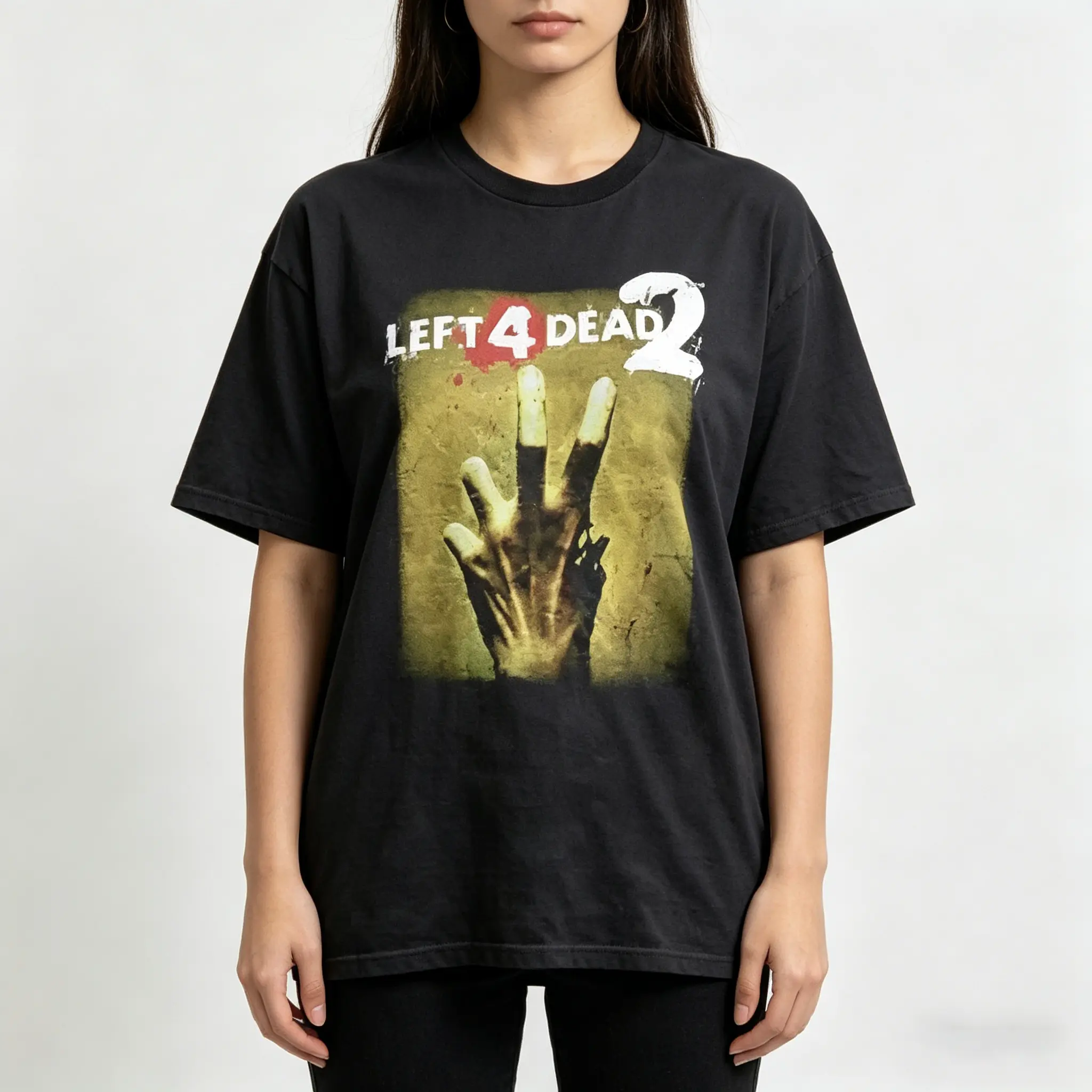 Zombie Hand Oversized T-Shirt – Retro Survival Horror Graphic Tee, Unisex Streetwear Casual Shirt for Men & Women